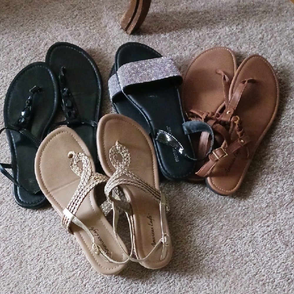 Stylish Sandle Collection - 2 Black, 1 Gold and 1 Tan.